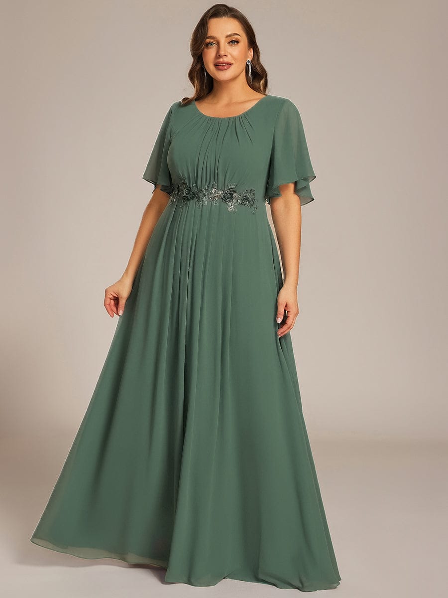 ASPYN|Pleated Applique Maxi Bridesmaid Dress
