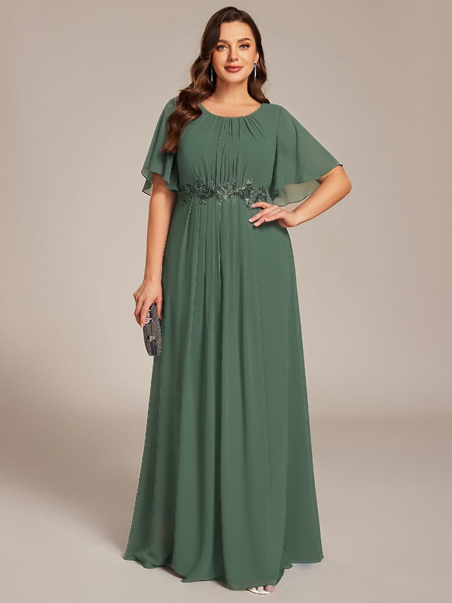 ASPYN|Pleated Applique Maxi Bridesmaid Dress