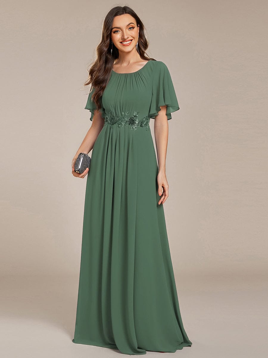ASPYN|Pleated Applique Maxi Bridesmaid Dress