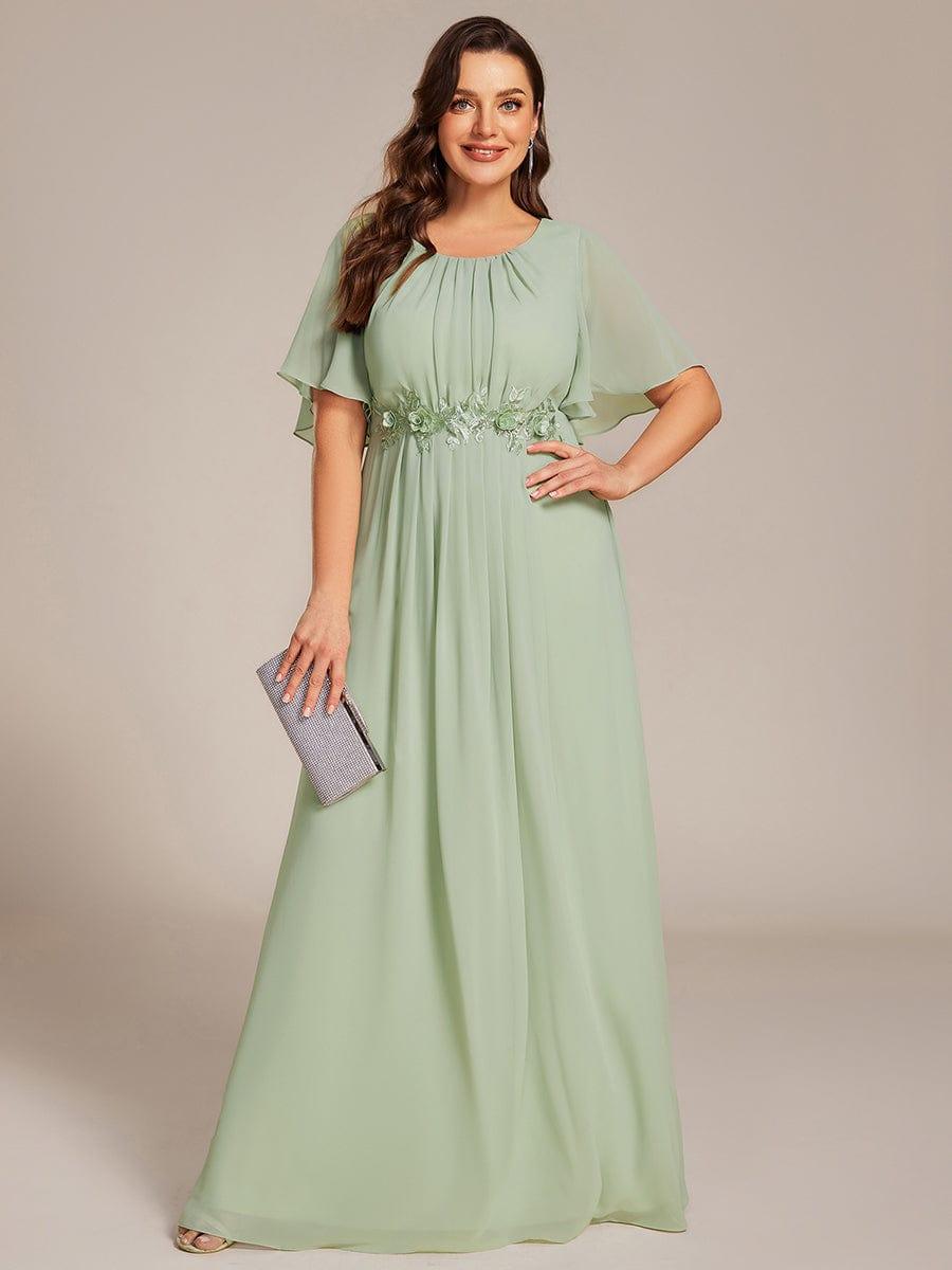 ASPYN|Pleated Applique Maxi Bridesmaid Dress