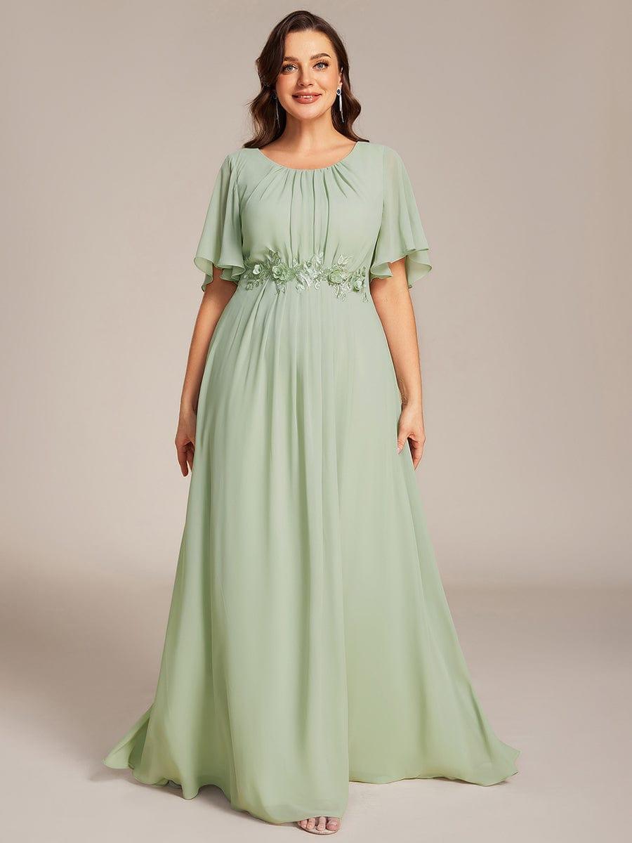 ASPYN|Pleated Applique Maxi Bridesmaid Dress