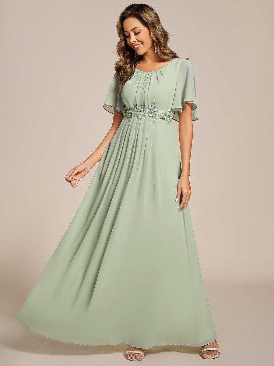 ASPYN|Pleated Applique Maxi Bridesmaid Dress
