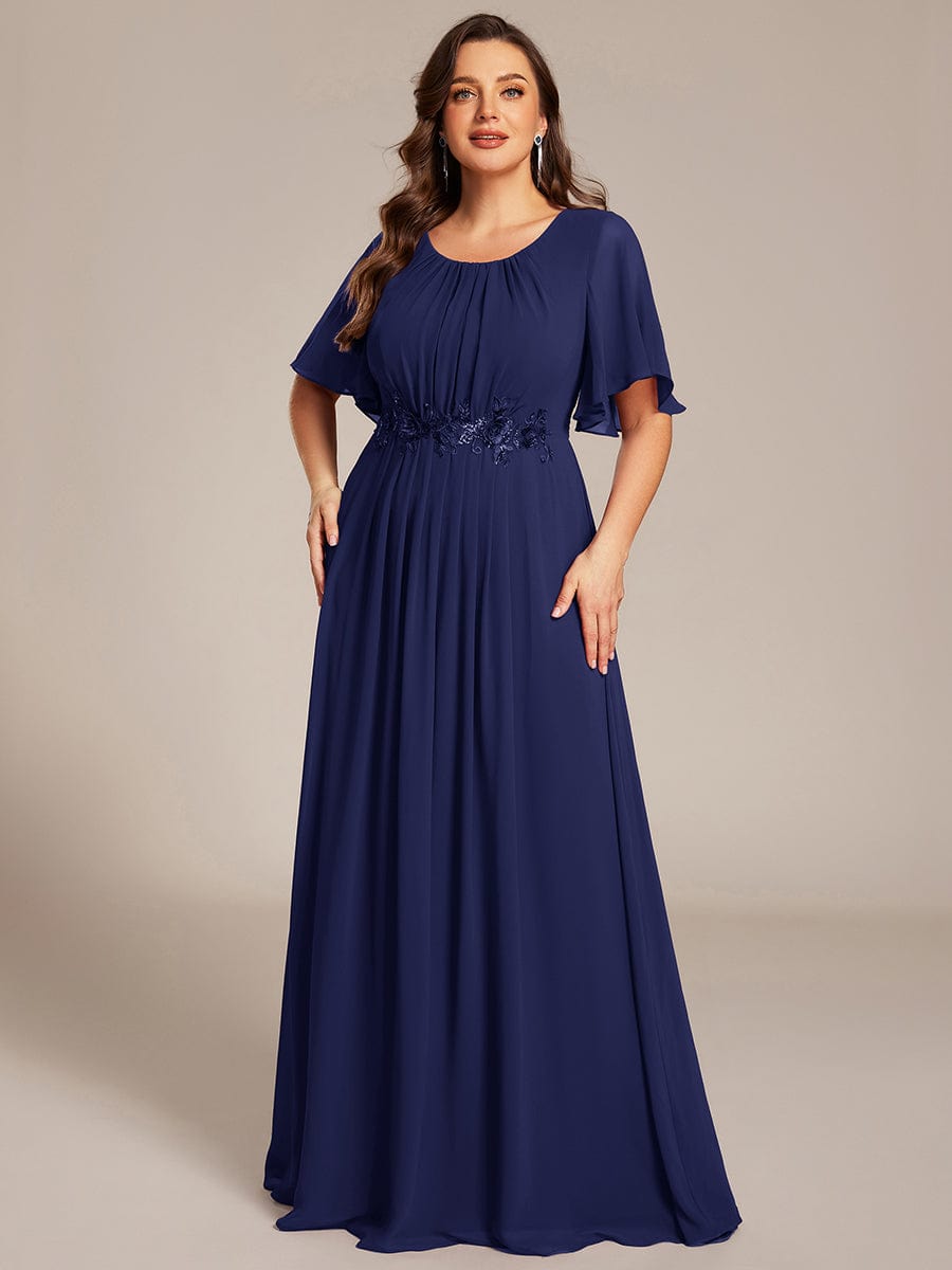 ASPYN|Pleated Applique Maxi Bridesmaid Dress