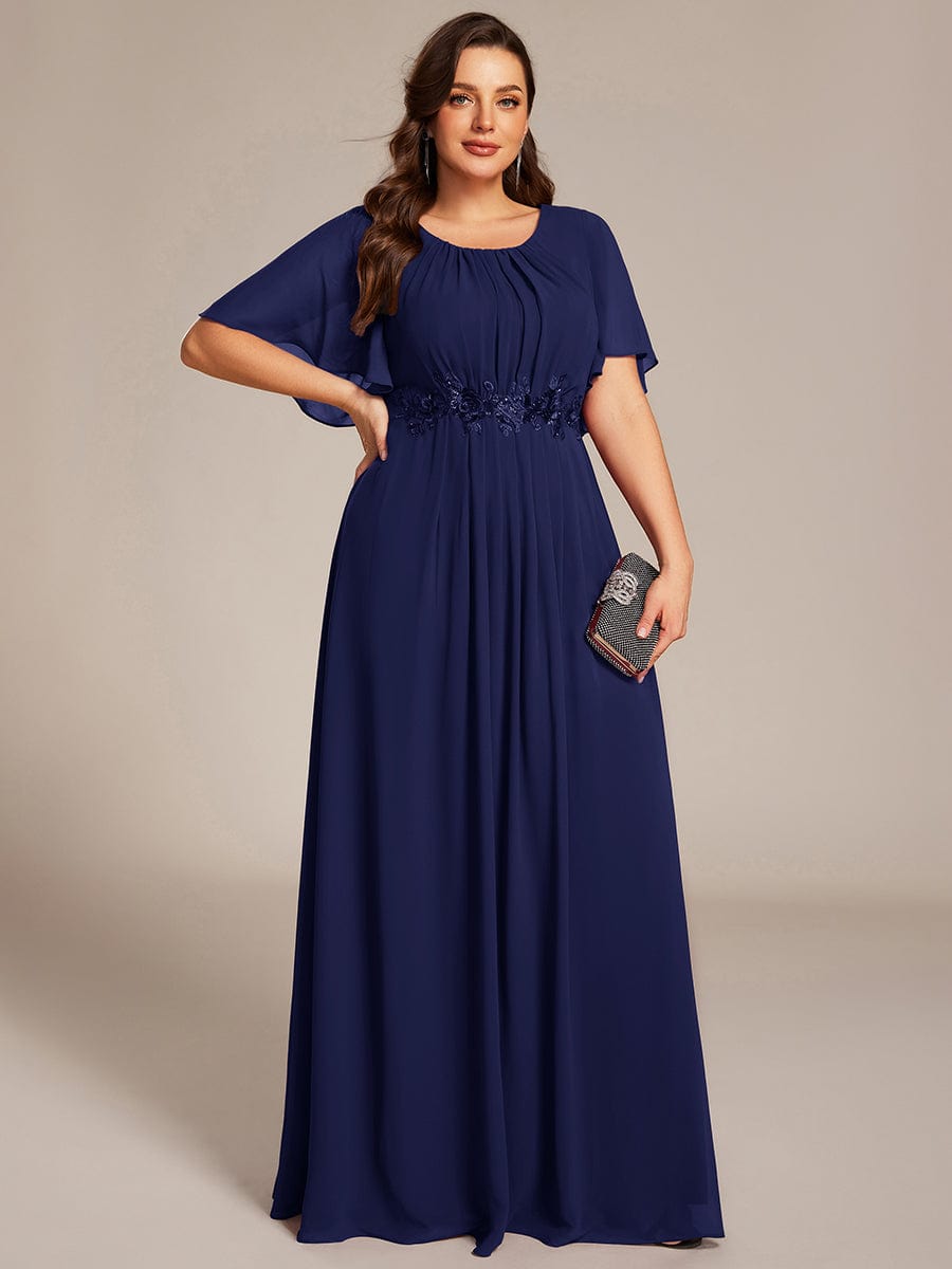 ASPYN|Pleated Applique Maxi Bridesmaid Dress