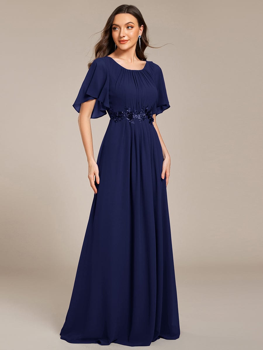 ASPYN|Pleated Applique Maxi Bridesmaid Dress