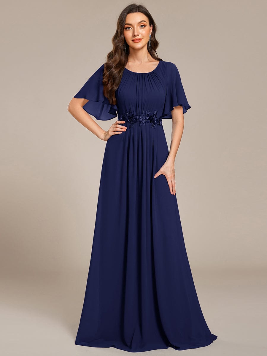 ASPYN|Pleated Applique Maxi Bridesmaid Dress