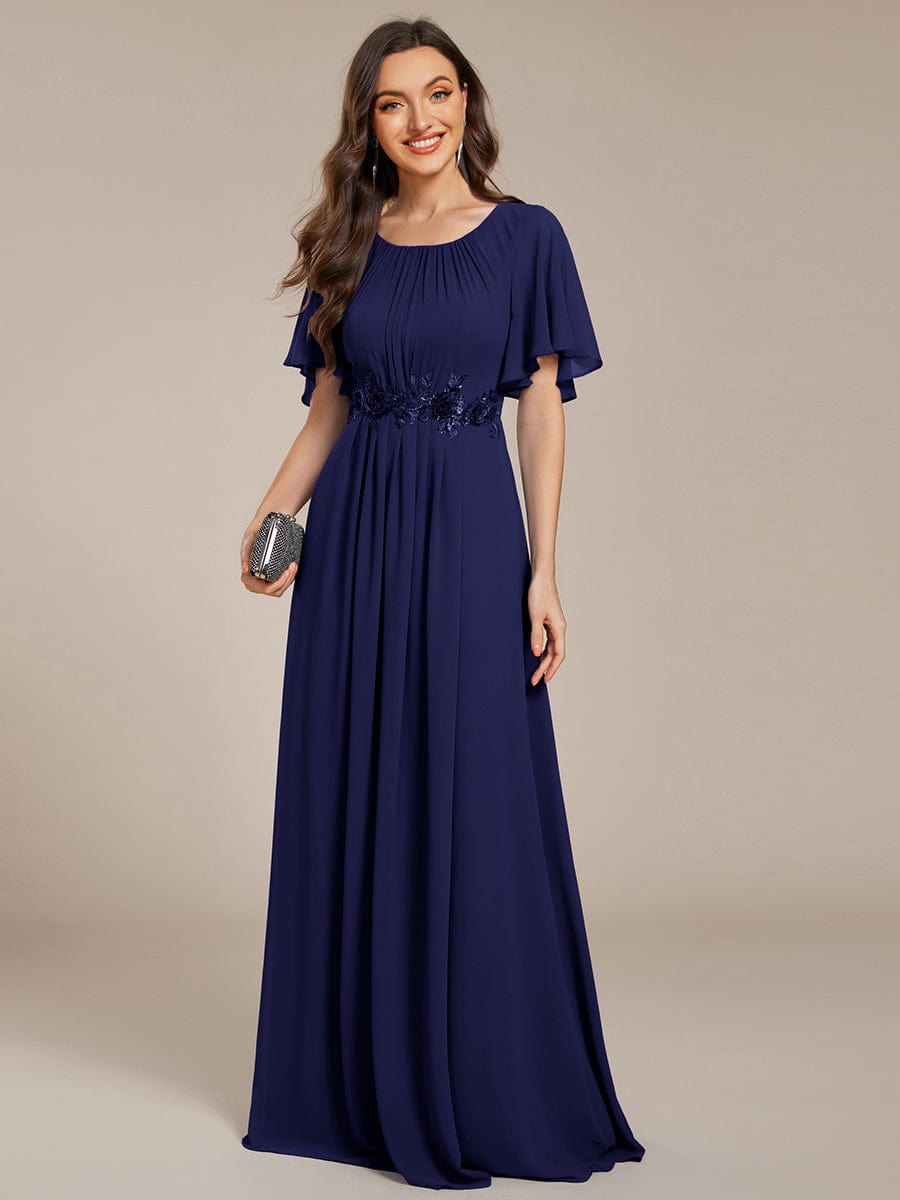 ASPYN|Pleated Applique Maxi Bridesmaid Dress