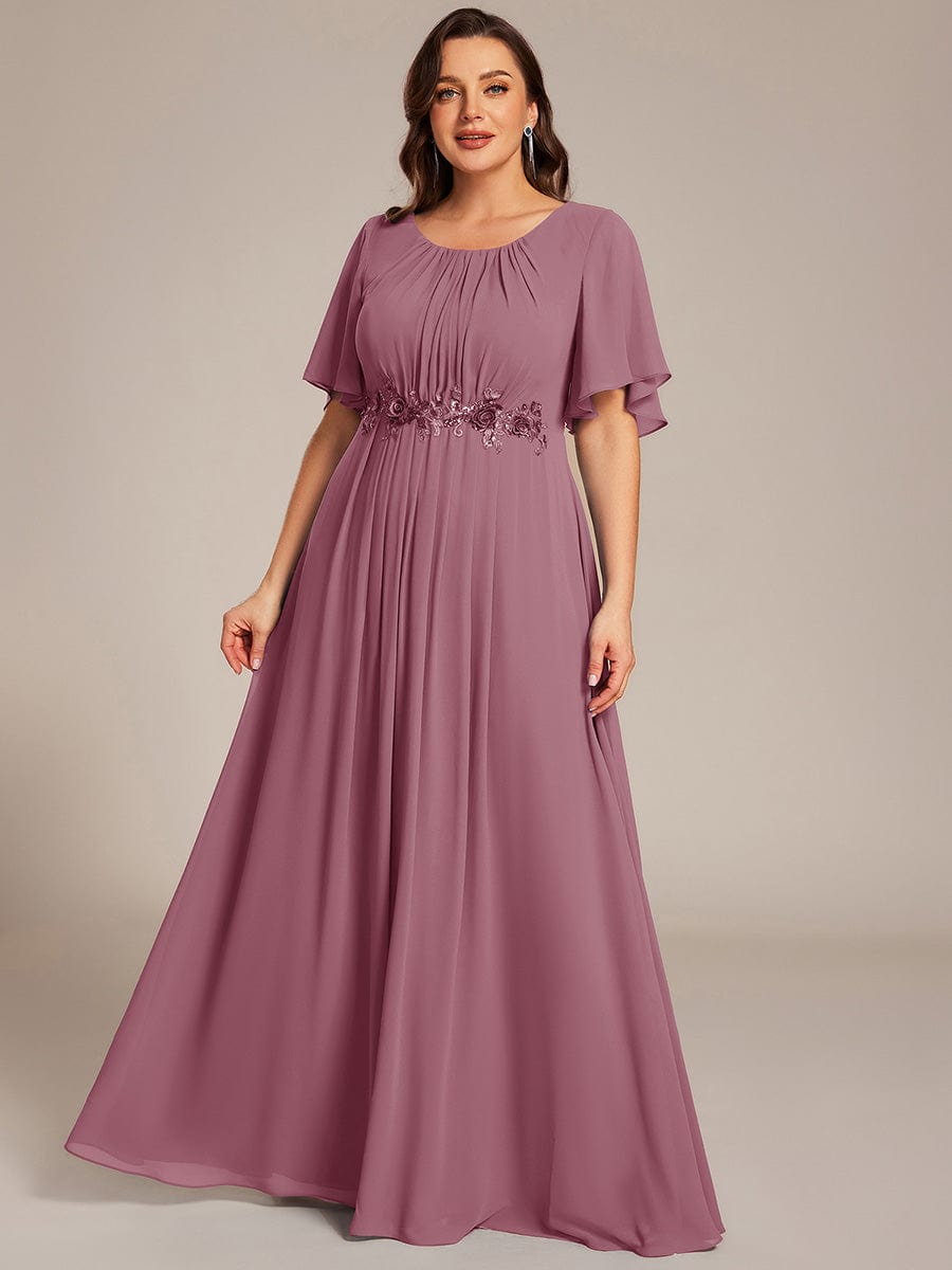 ASPYN|Pleated Applique Maxi Bridesmaid Dress