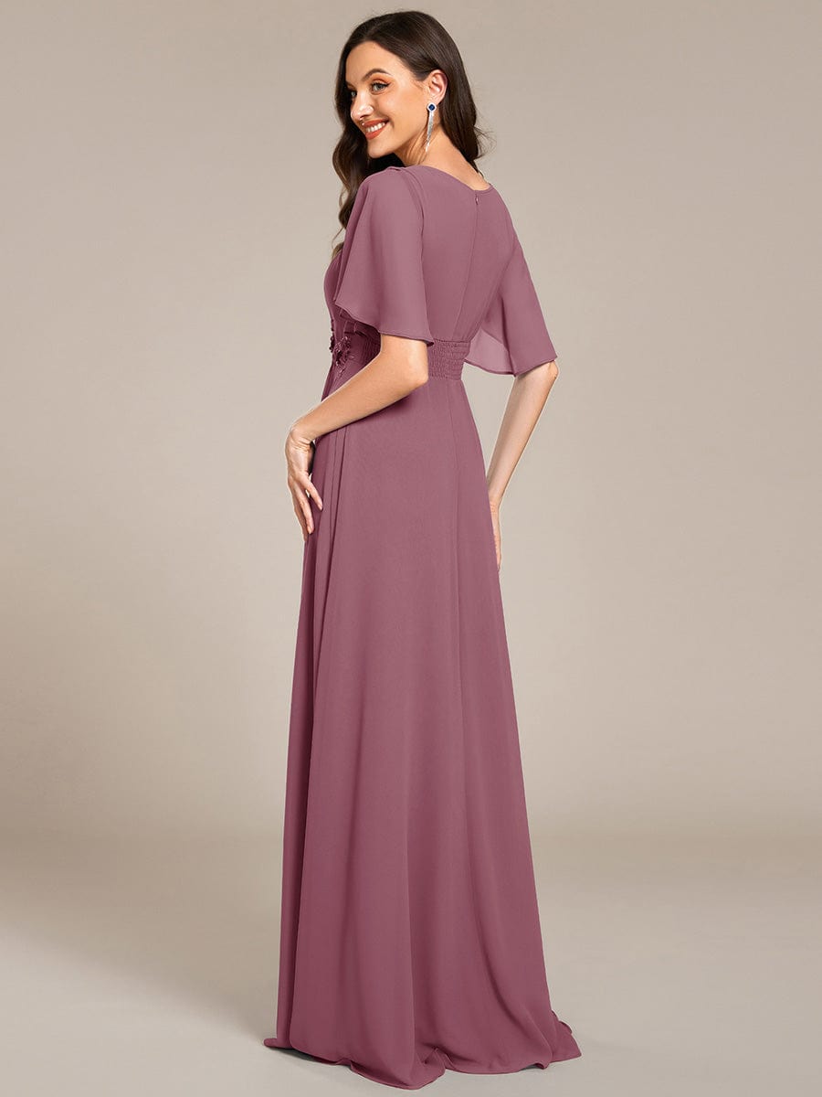 ASPYN|Pleated Applique Maxi Bridesmaid Dress