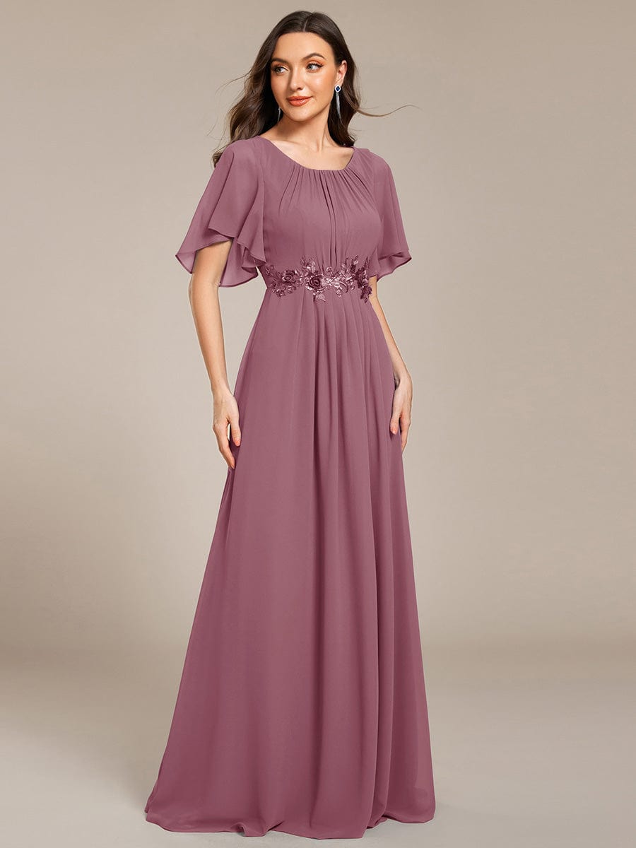 ASPYN|Pleated Applique Maxi Bridesmaid Dress