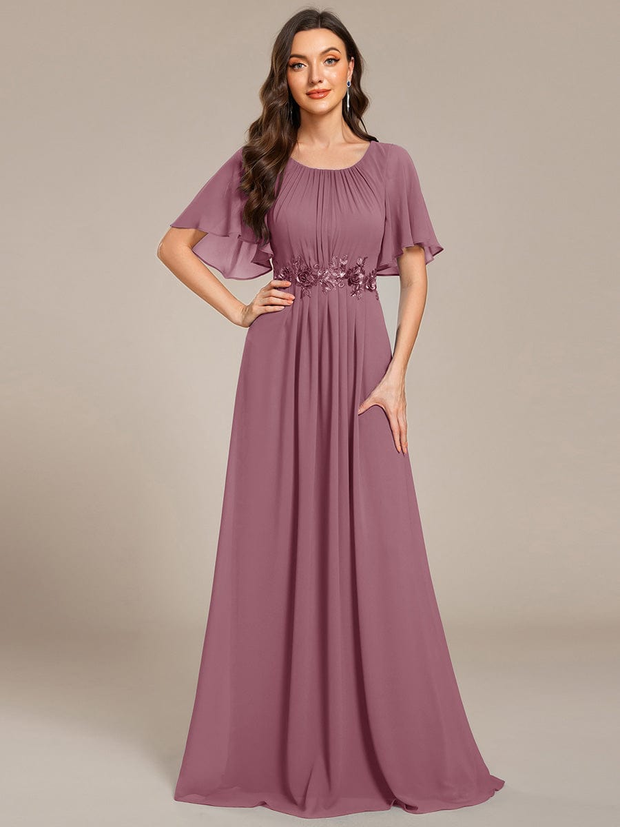 ASPYN|Pleated Applique Maxi Bridesmaid Dress