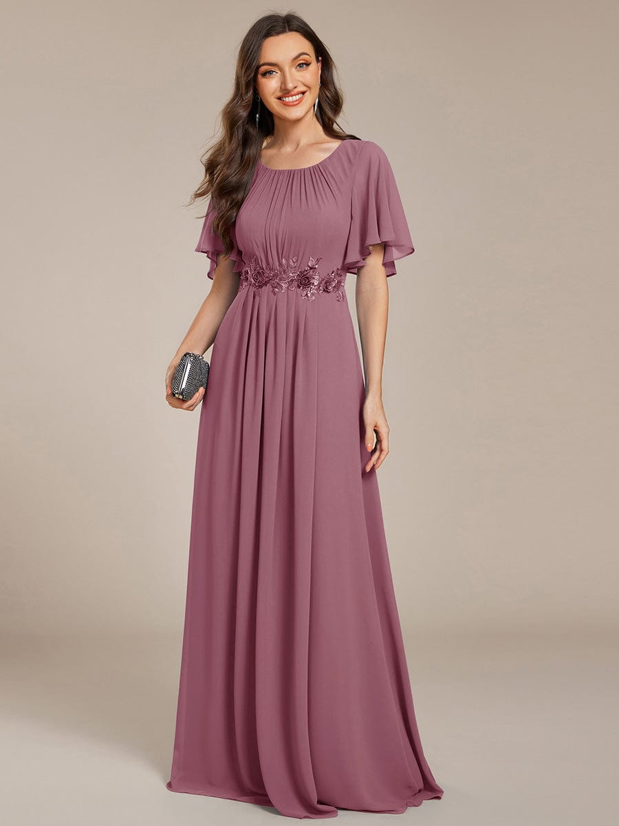 ASPYN|Pleated Applique Maxi Bridesmaid Dress