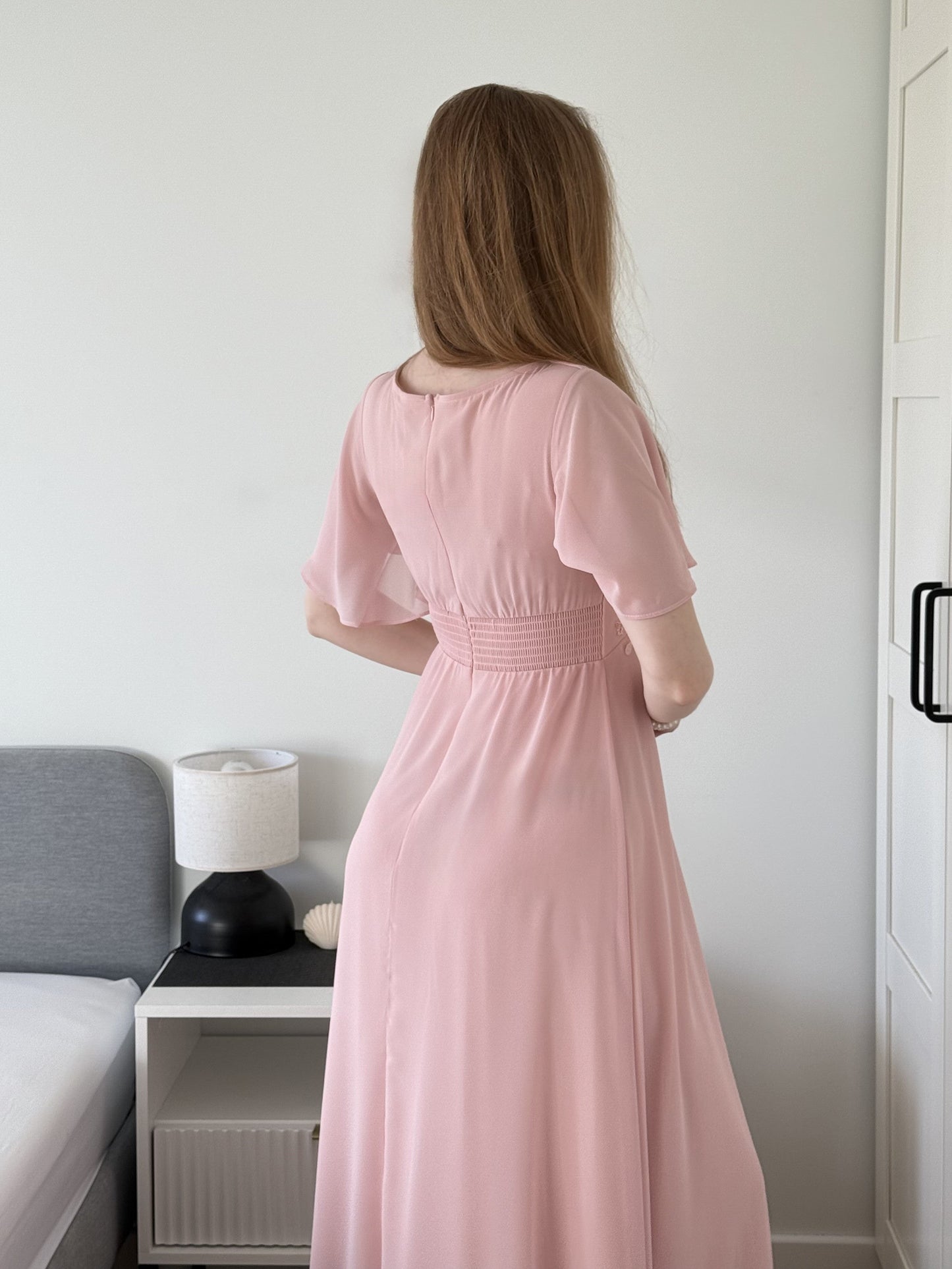 ASPYN|Pleated Applique Maxi Bridesmaid Dress