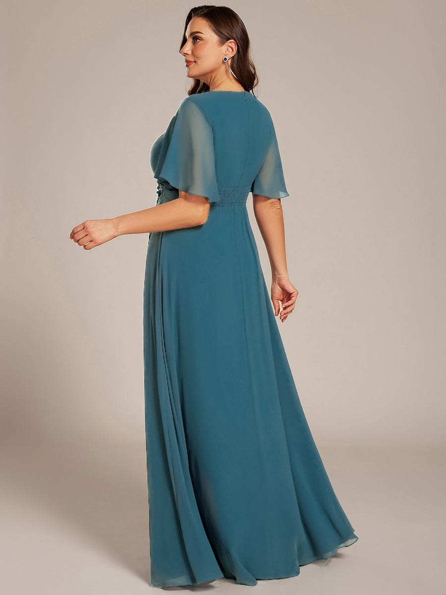 ASPYN|Pleated Applique Maxi Bridesmaid Dress