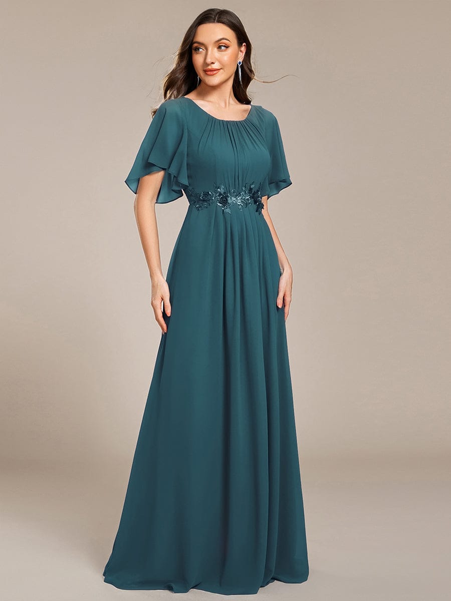 ASPYN|Pleated Applique Maxi Bridesmaid Dress