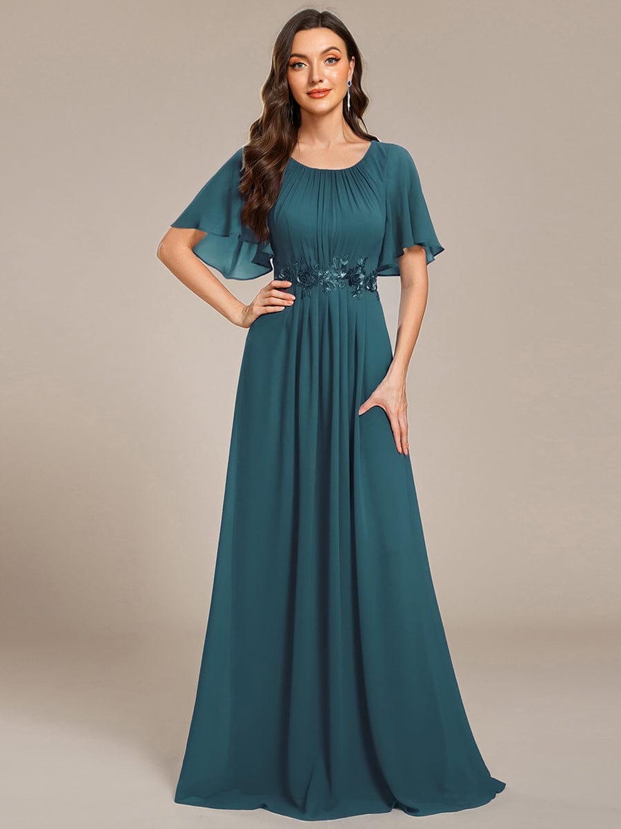 ASPYN|Pleated Applique Maxi Bridesmaid Dress