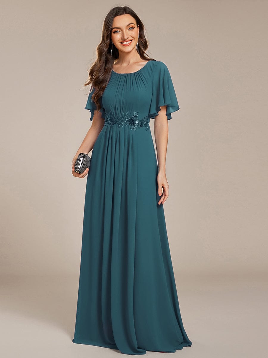 ASPYN|Pleated Applique Maxi Bridesmaid Dress