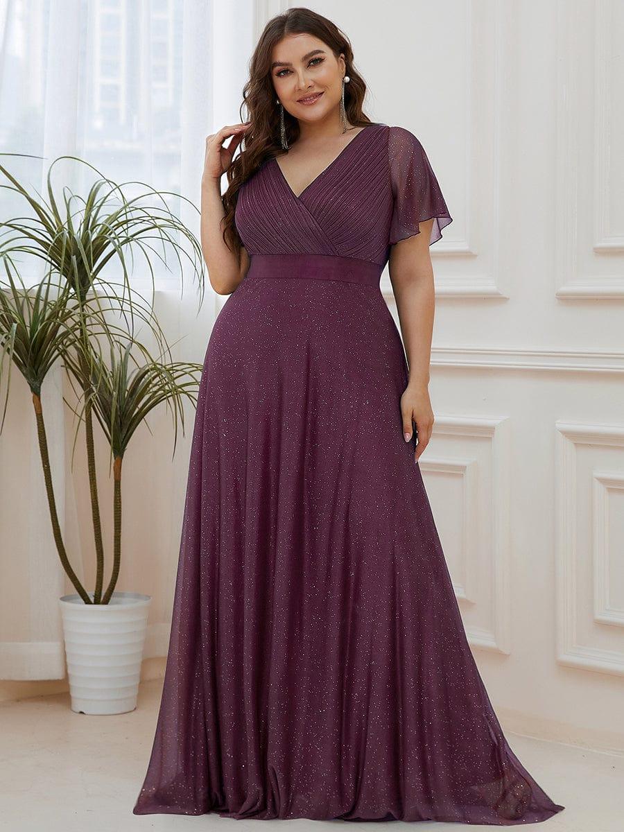 LIORÉ|Sparkling Short Sleeve V-Neck Ribbon Waist A-Line Bridesmaid Dress