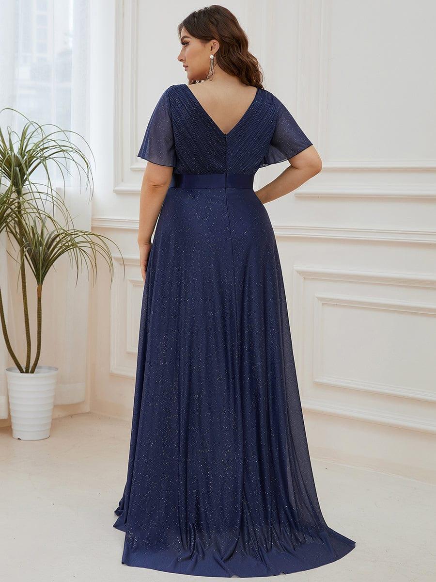 LIORÉ|Sparkling Short Sleeve V-Neck Ribbon Waist A-Line Bridesmaid Dress