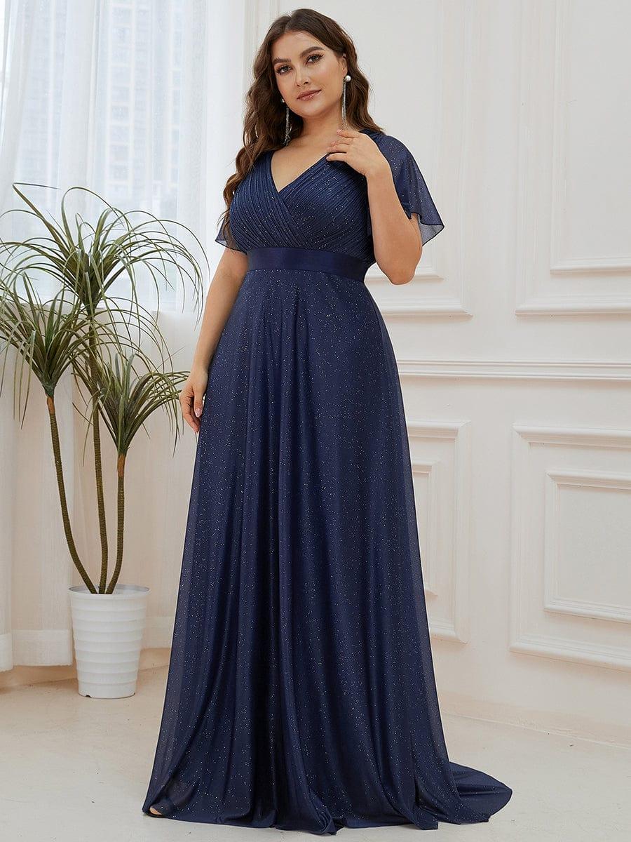 LIORÉ|Sparkling Short Sleeve V-Neck Ribbon Waist A-Line Bridesmaid Dress