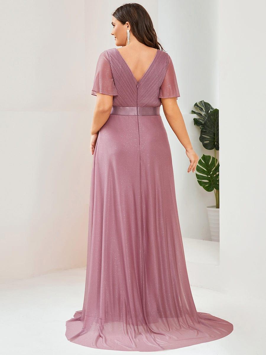LIORÉ|Sparkling Short Sleeve V-Neck Ribbon Waist A-Line Bridesmaid Dress