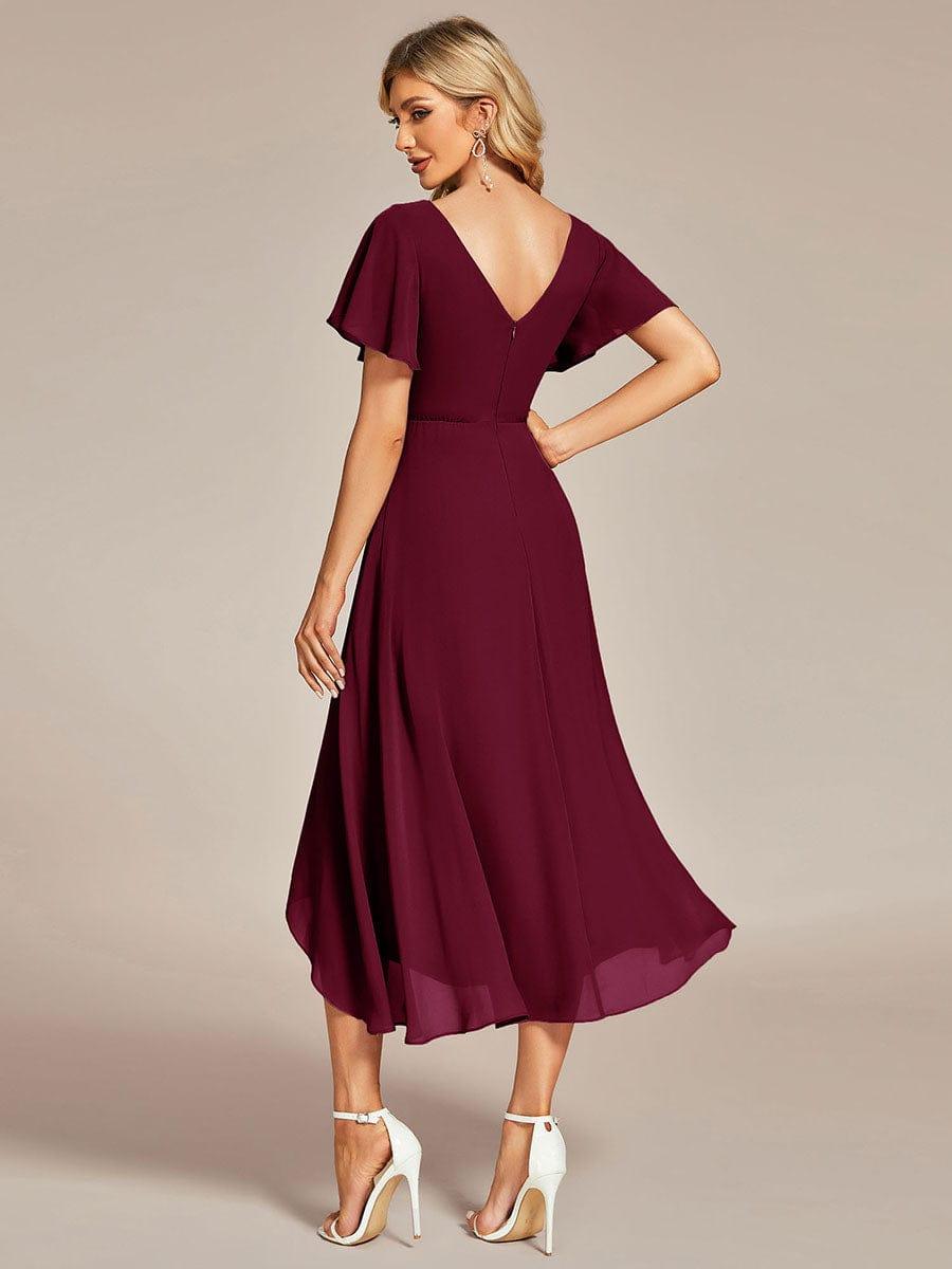 AALIA|Flowing Chiffon V-Neck Ruffle Sleeves Bridesmaid Dress