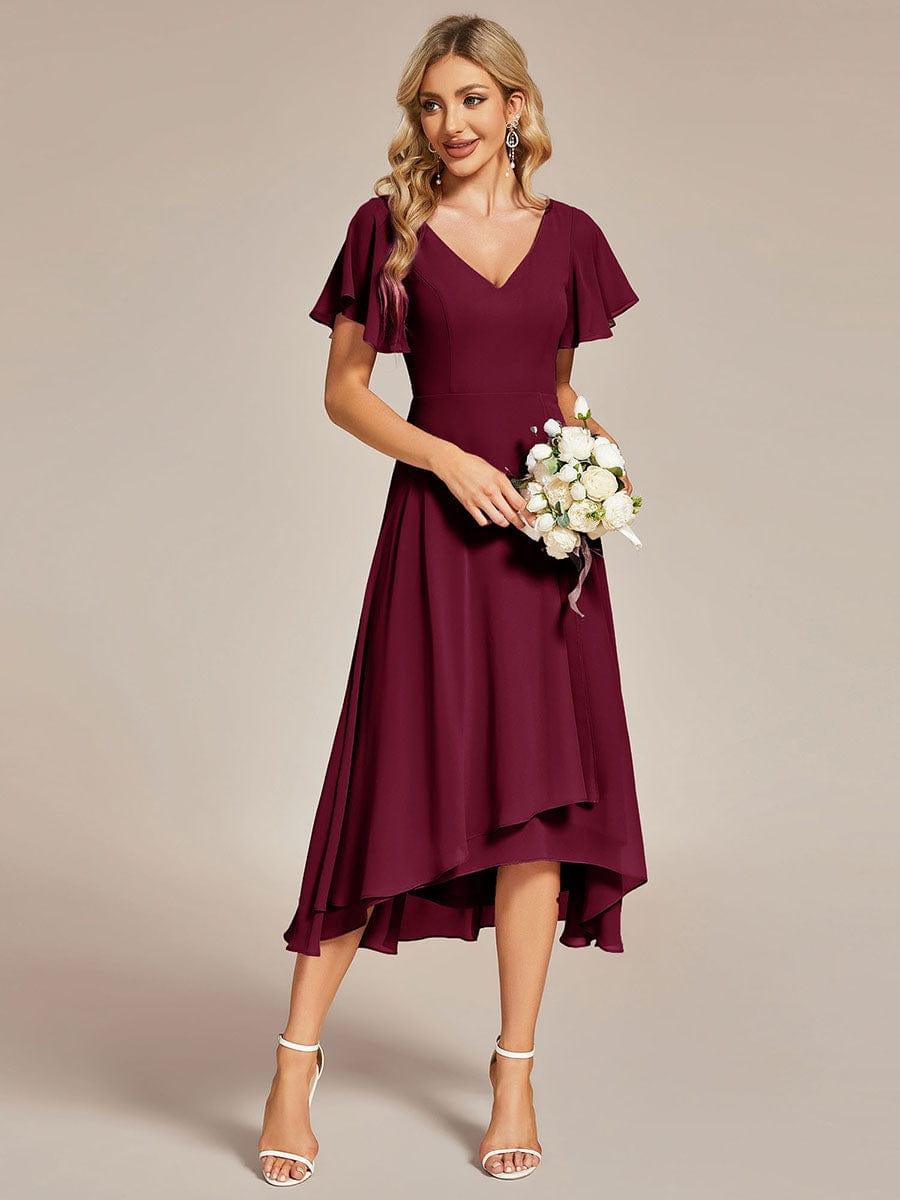 AALIA|Flowing Chiffon V-Neck Ruffle Sleeves Bridesmaid Dress