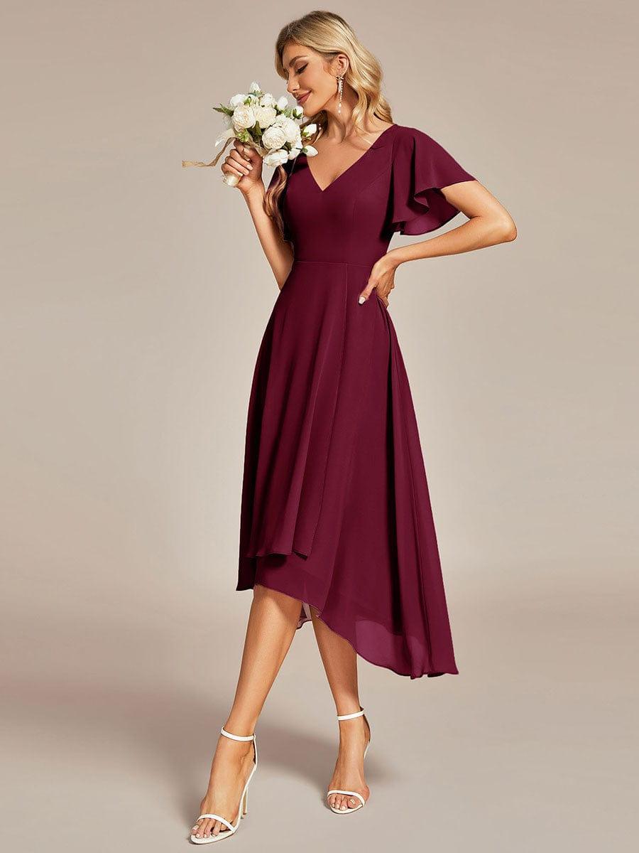 AALIA|Flowing Chiffon V-Neck Ruffle Sleeves Bridesmaid Dress