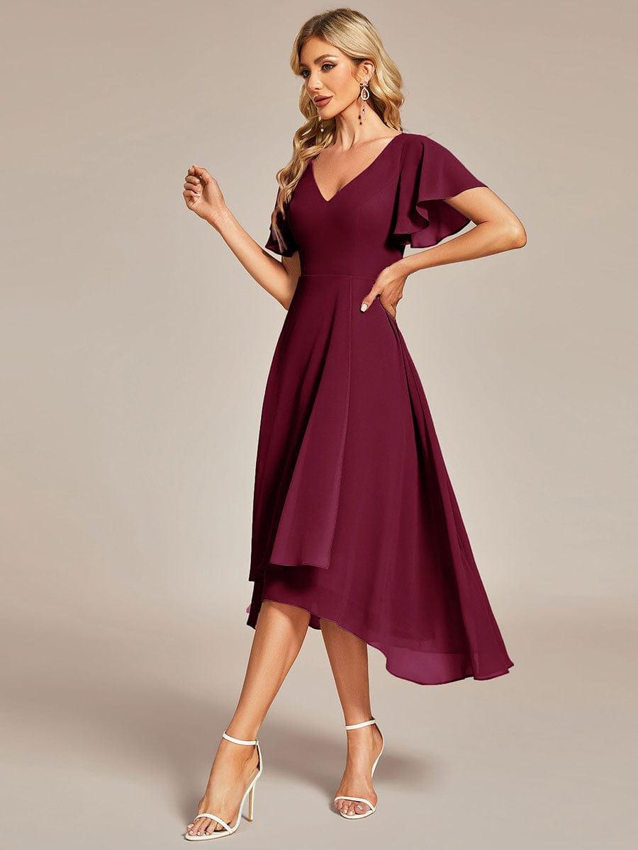 AALIA|Flowing Chiffon V-Neck Ruffle Sleeves Bridesmaid Dress
