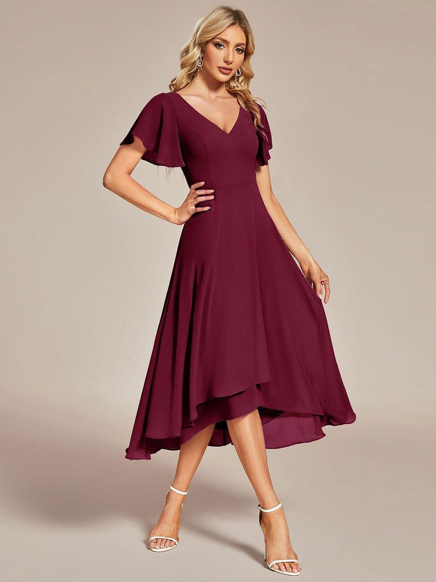 AALIA|Flowing Chiffon V-Neck Ruffle Sleeves Bridesmaid Dress