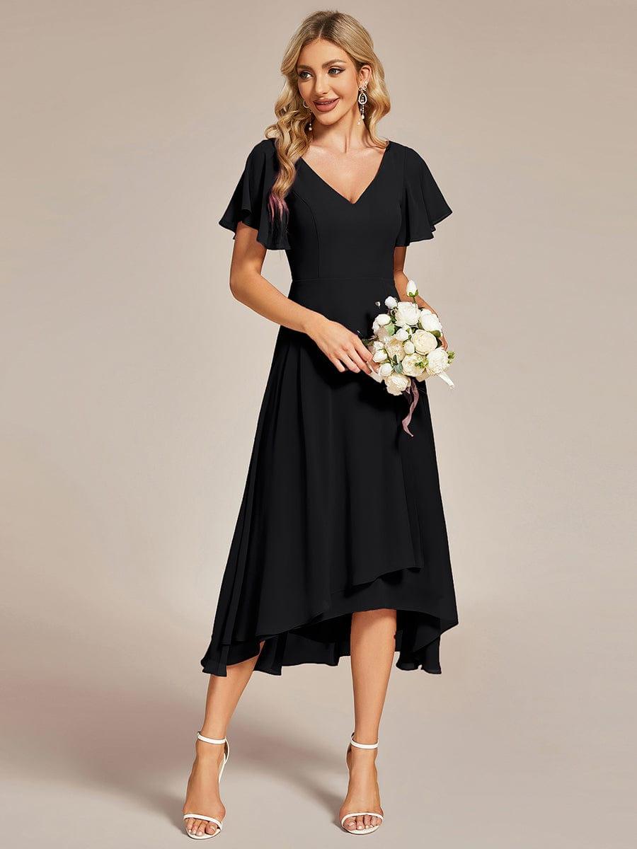 AALIA|Flowing Chiffon V-Neck Ruffle Sleeves Bridesmaid Dress