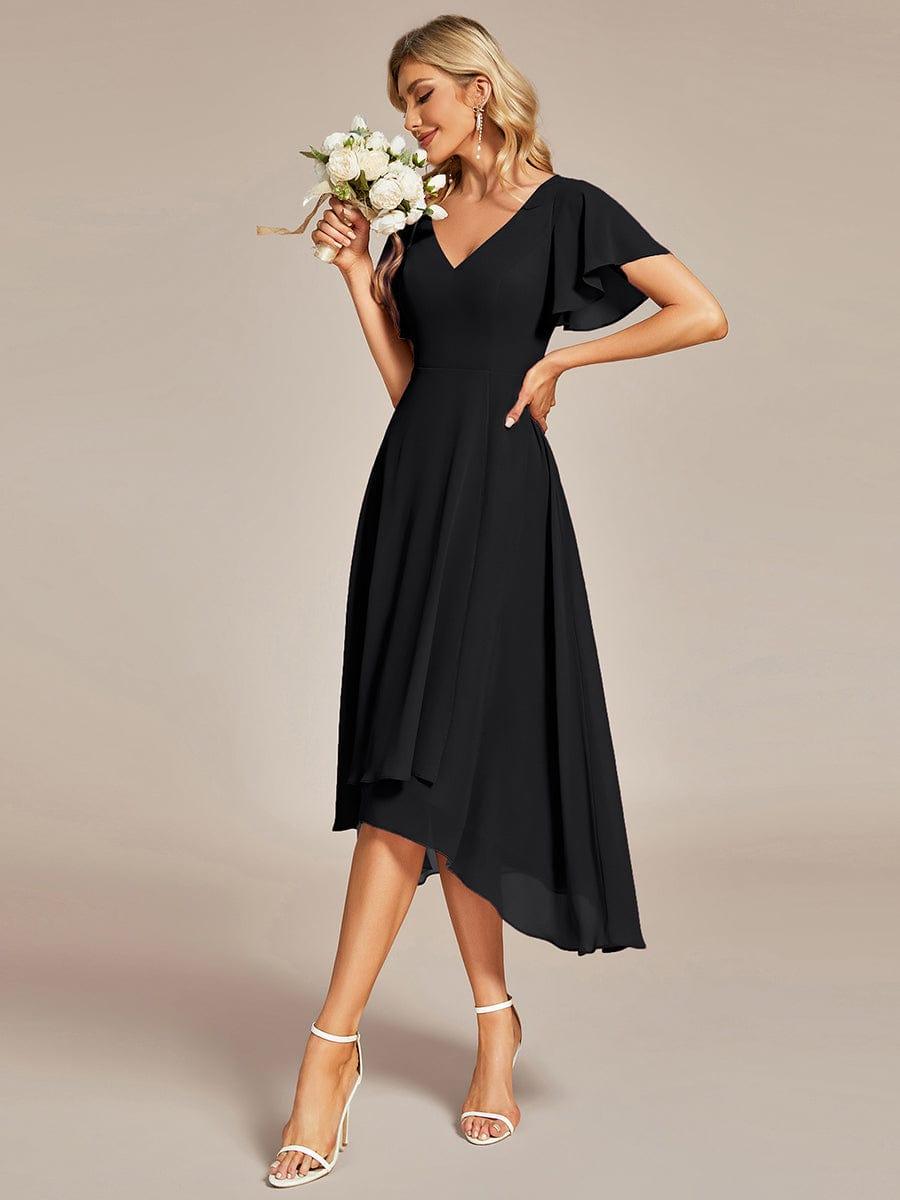 AALIA|Flowing Chiffon V-Neck Ruffle Sleeves Bridesmaid Dress