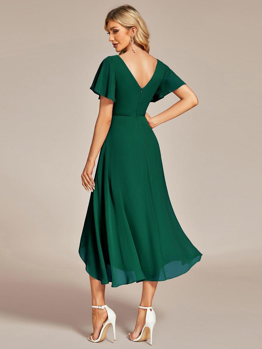 AALIA|Flowing Chiffon V-Neck Ruffle Sleeves Bridesmaid Dress