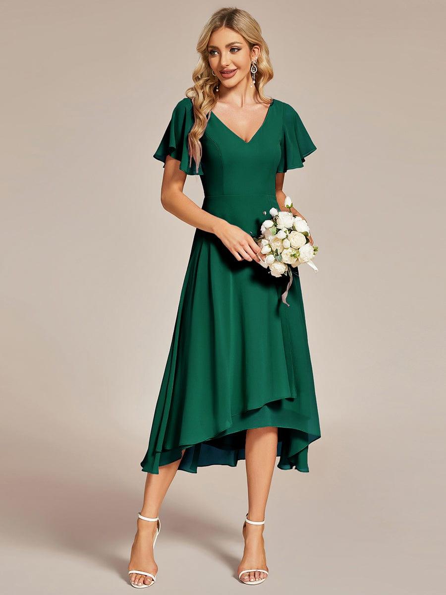 AALIA|Flowing Chiffon V-Neck Ruffle Sleeves Bridesmaid Dress
