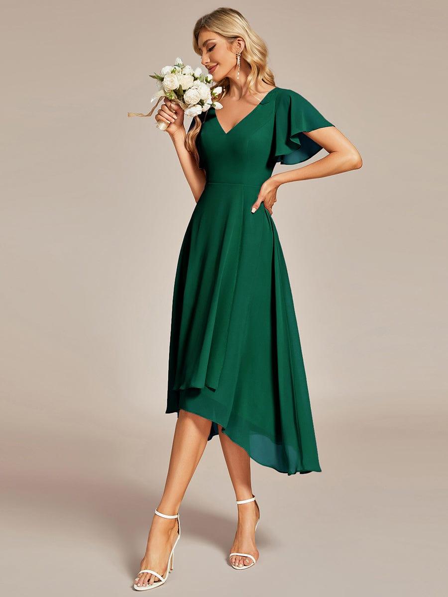 AALIA|Flowing Chiffon V-Neck Ruffle Sleeves Bridesmaid Dress