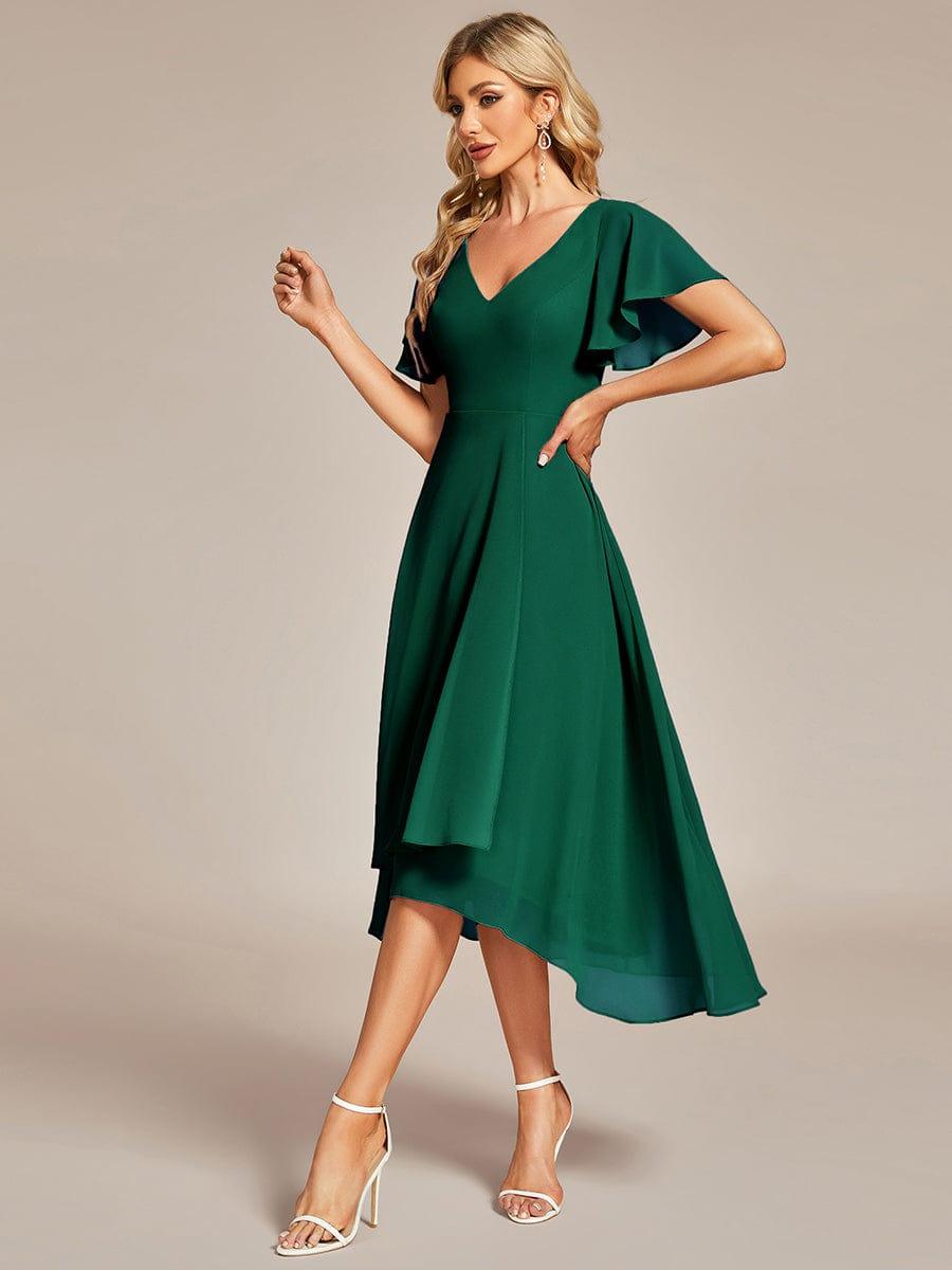 AALIA|Flowing Chiffon V-Neck Ruffle Sleeves Bridesmaid Dress