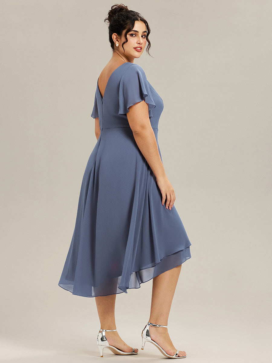 AALIA|Flowing Chiffon V-Neck Ruffle Sleeves Bridesmaid Dress