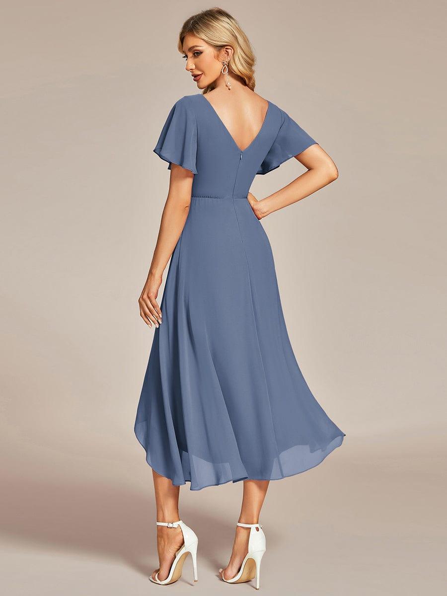 AALIA|Flowing Chiffon V-Neck Ruffle Sleeves Bridesmaid Dress