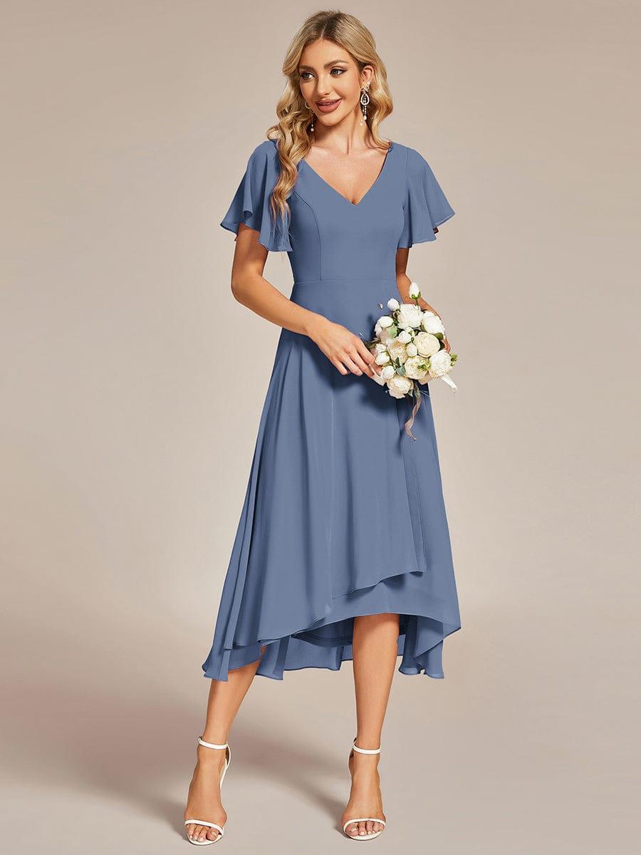 AALIA|Flowing Chiffon V-Neck Ruffle Sleeves Bridesmaid Dress