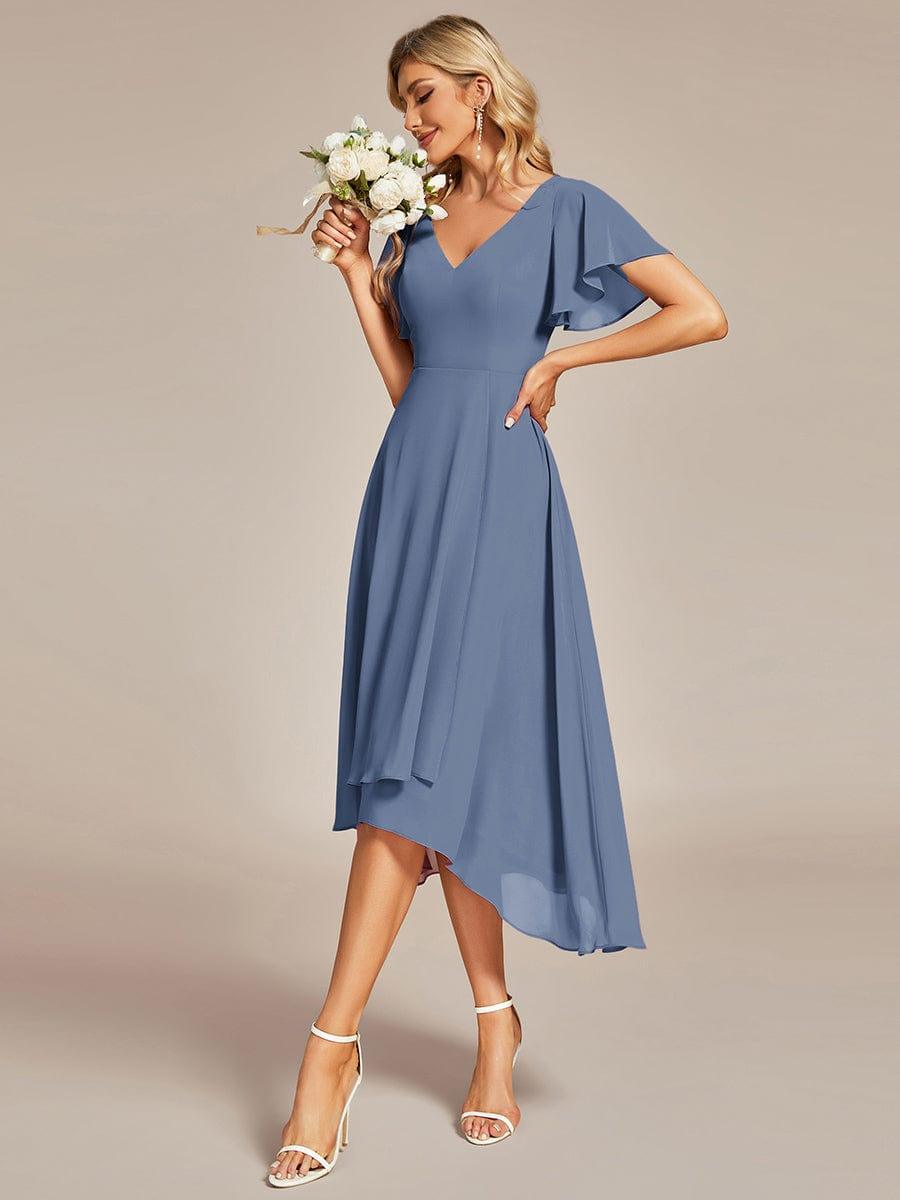 AALIA|Flowing Chiffon V-Neck Ruffle Sleeves Bridesmaid Dress