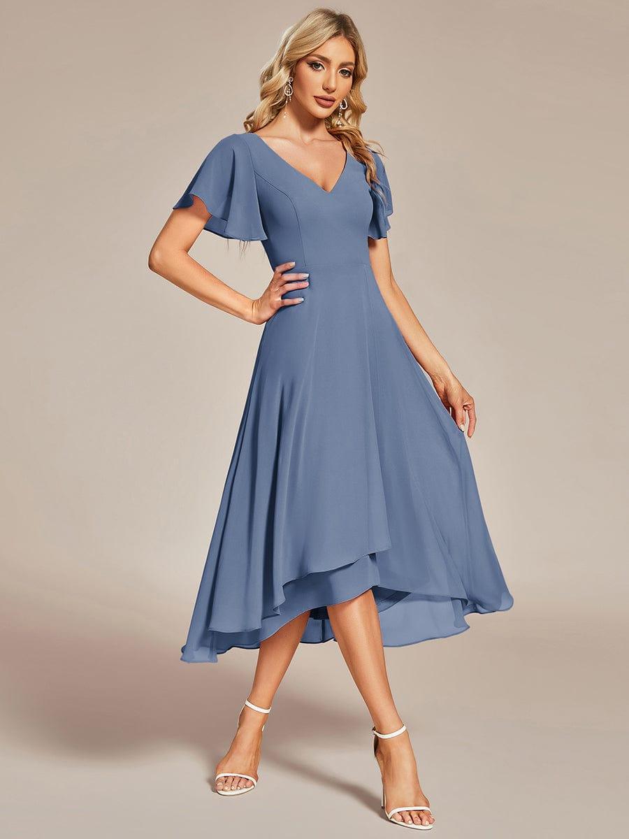 AALIA|Flowing Chiffon V-Neck Ruffle Sleeves Bridesmaid Dress