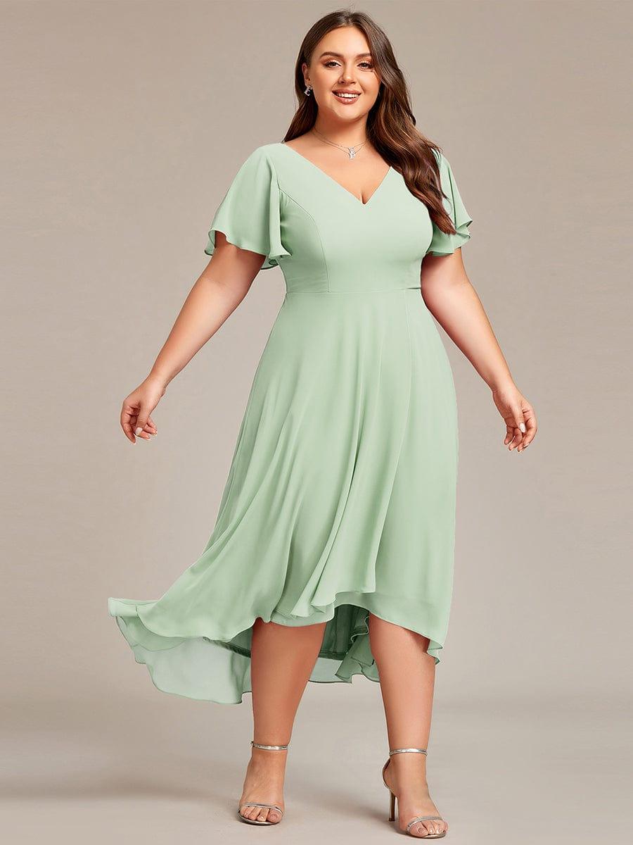 AALIA|Flowing Chiffon V-Neck Ruffle Sleeves Bridesmaid Dress