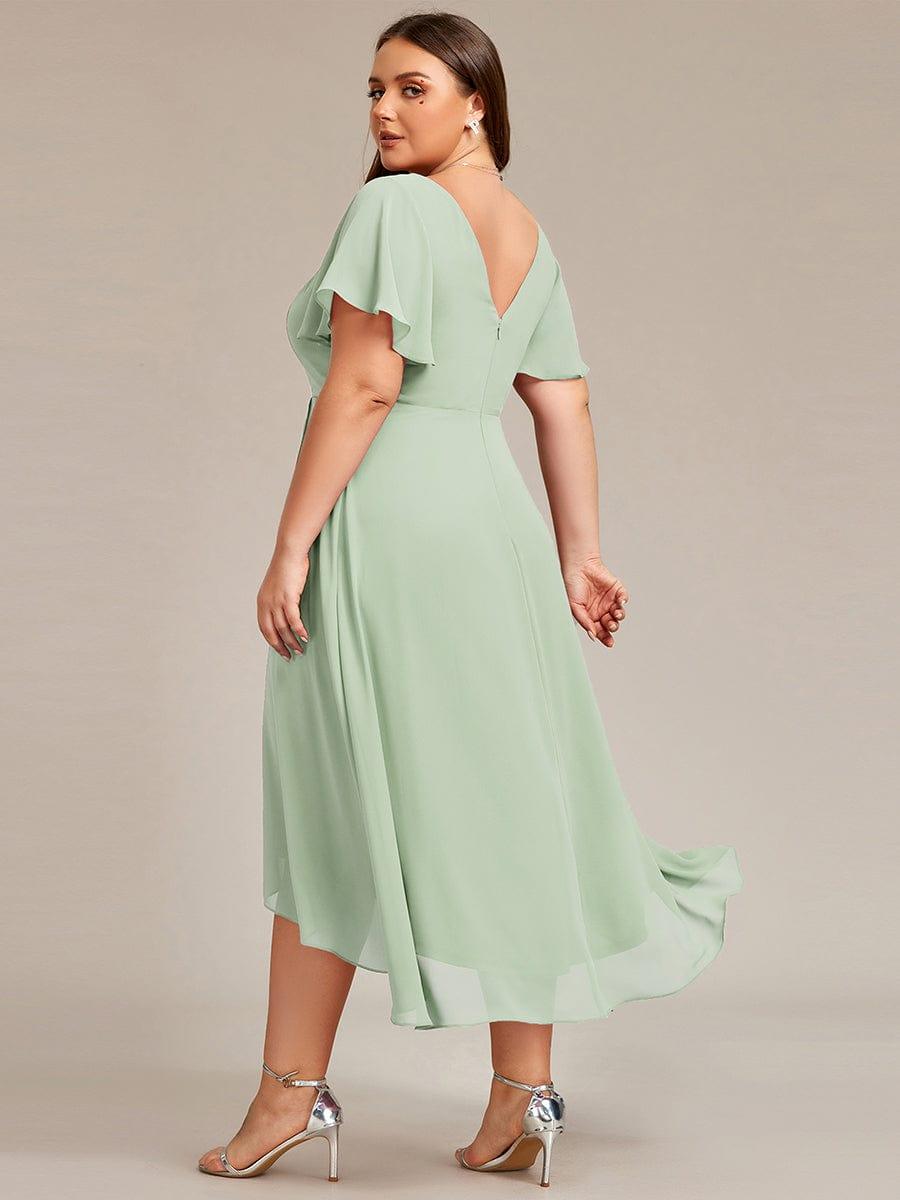 AALIA|Flowing Chiffon V-Neck Ruffle Sleeves Bridesmaid Dress