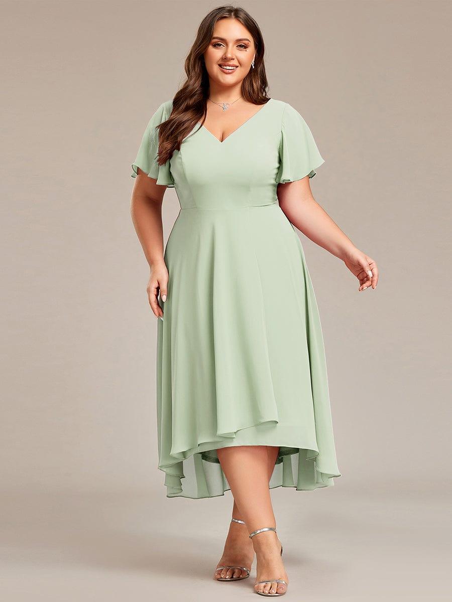 AALIA|Flowing Chiffon V-Neck Ruffle Sleeves Bridesmaid Dress