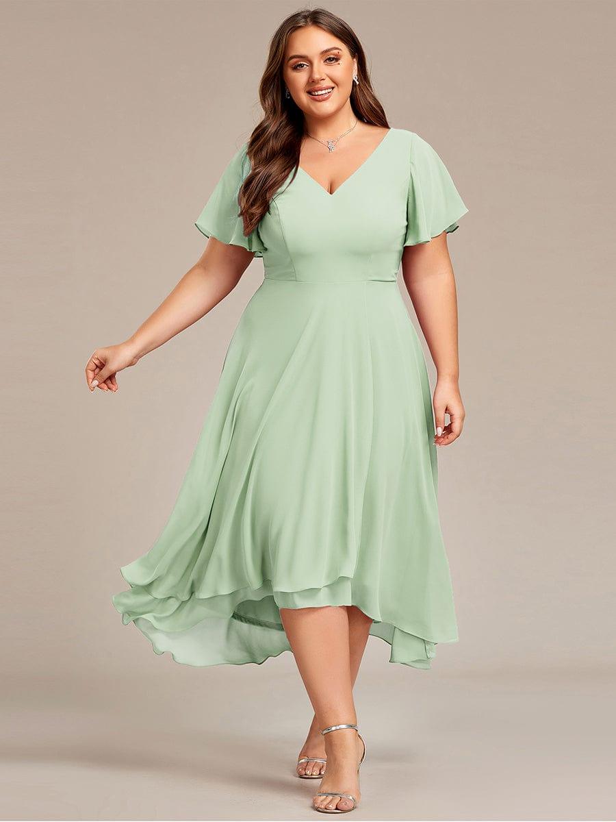 AALIA|Flowing Chiffon V-Neck Ruffle Sleeves Bridesmaid Dress