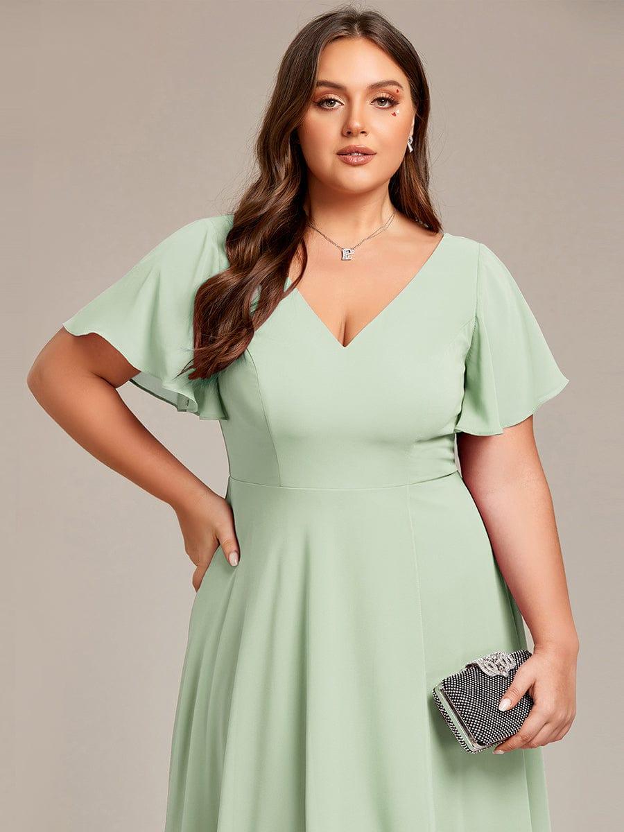 AALIA|Flowing Chiffon V-Neck Ruffle Sleeves Bridesmaid Dress