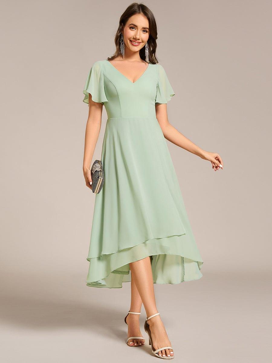AALIA|Flowing Chiffon V-Neck Ruffle Sleeves Bridesmaid Dress