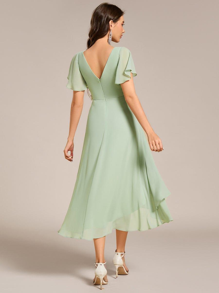 AALIA|Flowing Chiffon V-Neck Ruffle Sleeves Bridesmaid Dress