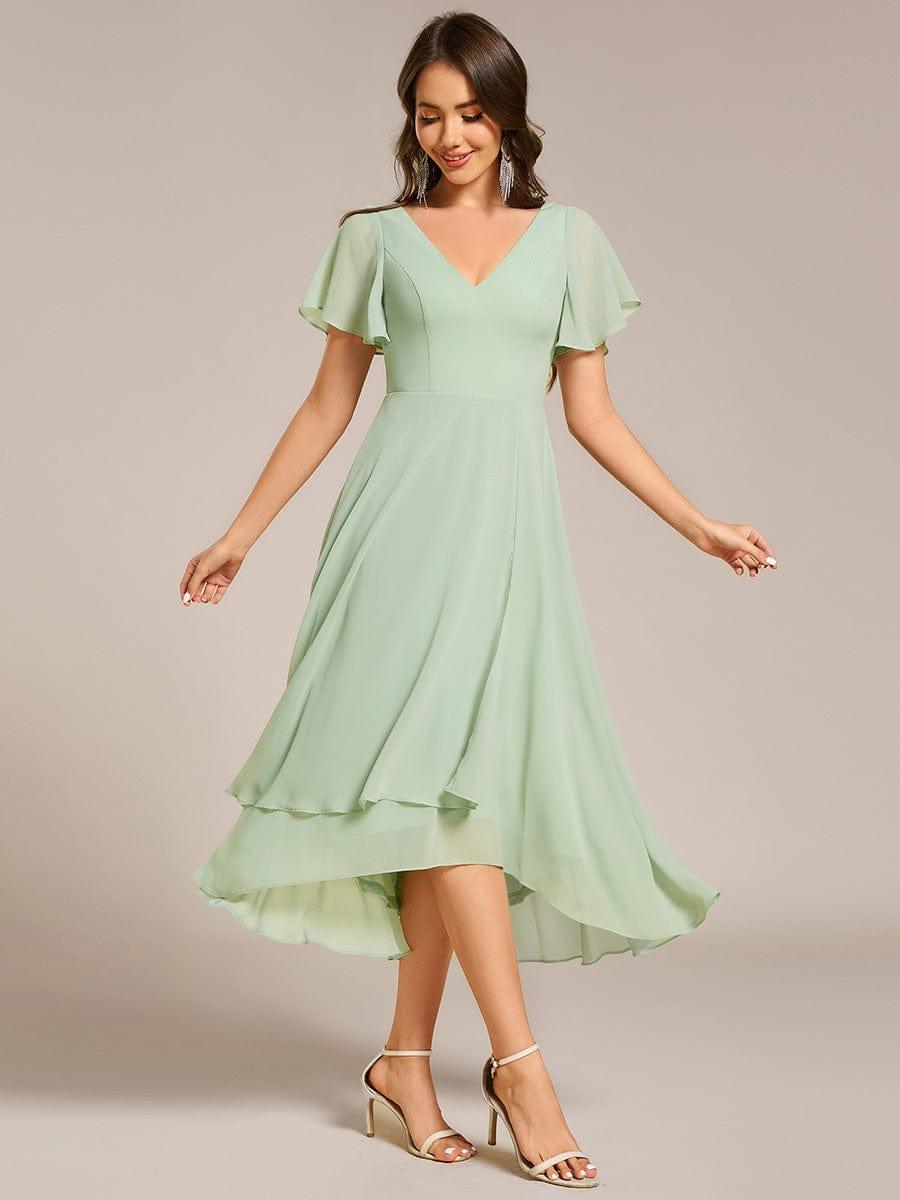 AALIA|Flowing Chiffon V-Neck Ruffle Sleeves Bridesmaid Dress