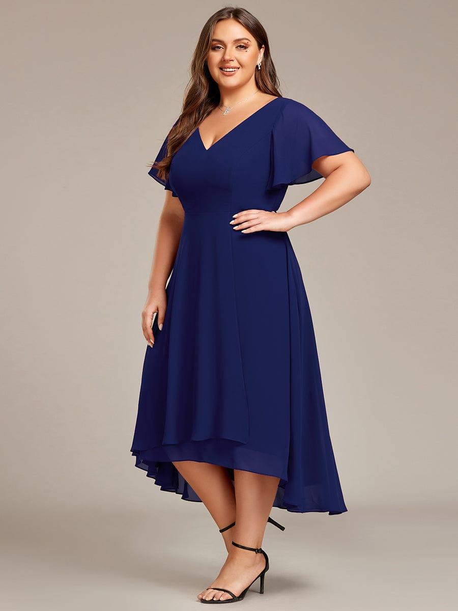 pretty AALIA|Plus Size Flowing Chiffon V-Neck Ruffle Sleeves Bridesmaid Dress